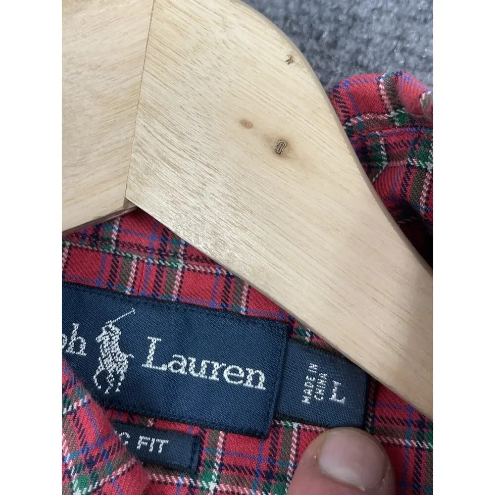 Polo Ralph Lauren Shirt Mens Large Check Plaid Button Up Red Long Sleeve N56